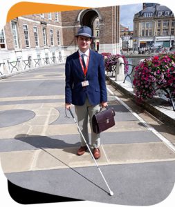 Michael walking to work