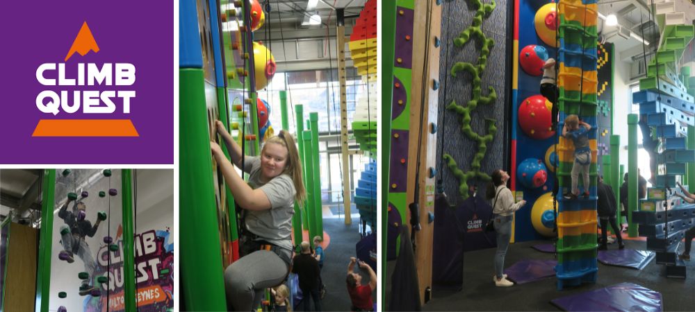Climb quest banner Climb quest logos and photos of children climbing
