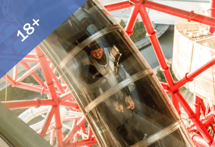 18 plus. An image of someone enjoying the Helix slide.