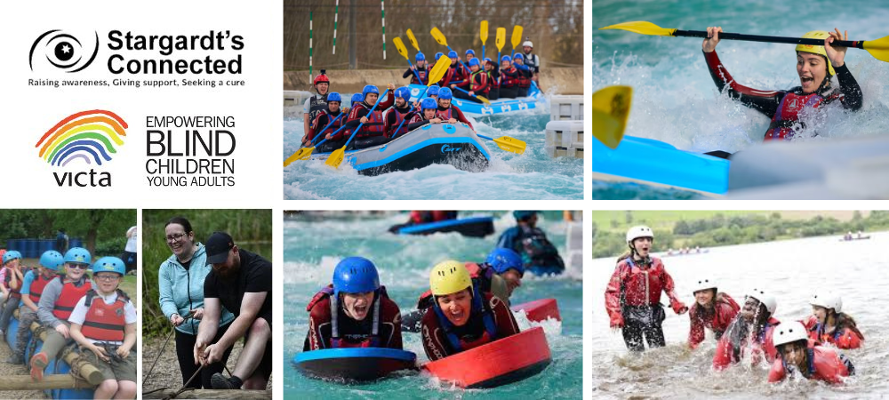 Lee Valley VICTA and Stargardt's Connected. Images of young people white water rafting and having fun.
