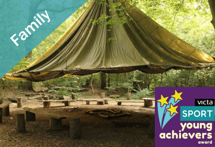 Family activity - an image of carroty woods in Kent alongside the Sports Young Achievers logo.