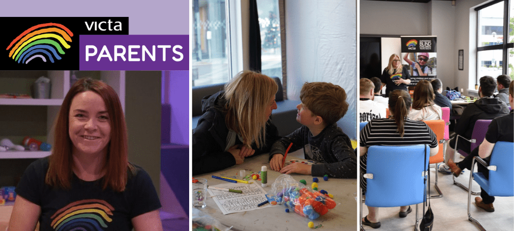 Charlotte from VICTA and adults in a conference setting.