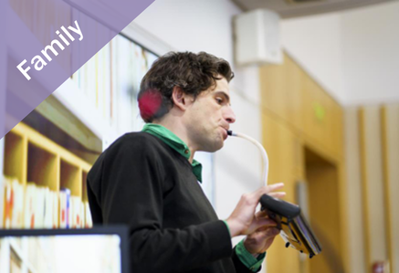 Storyteller Paul Rubinstein delivering a talk.