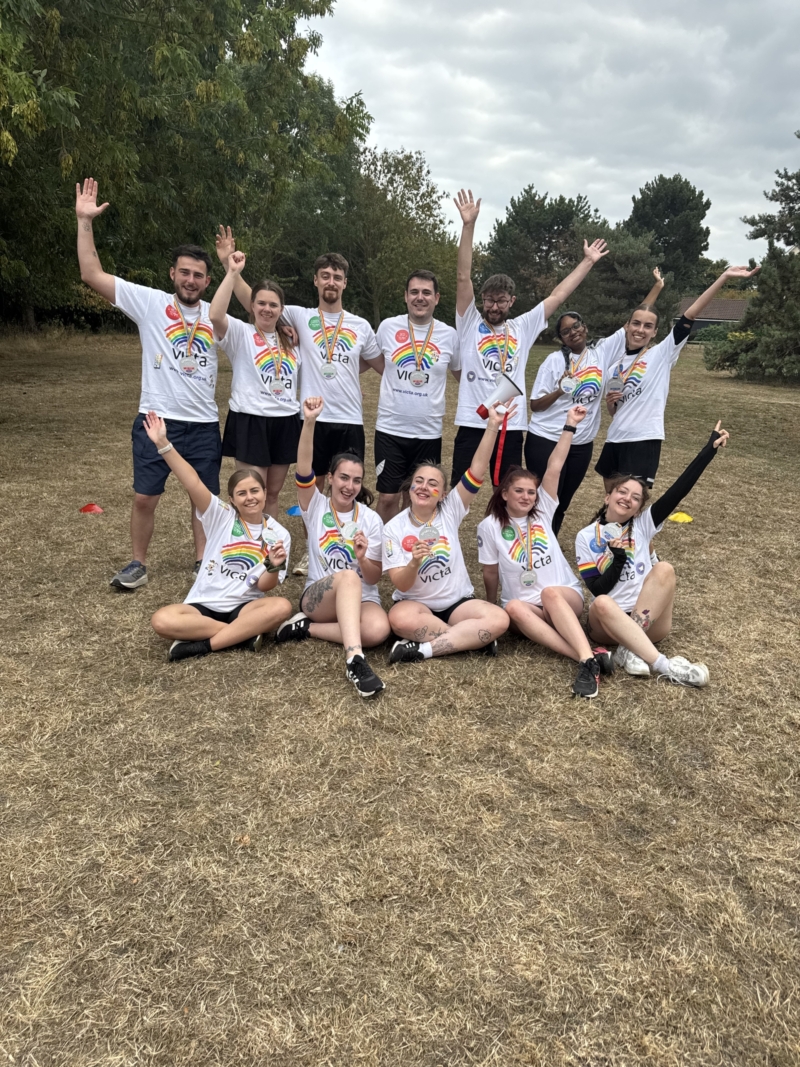 A team photo at the event in VICTA t-shirts