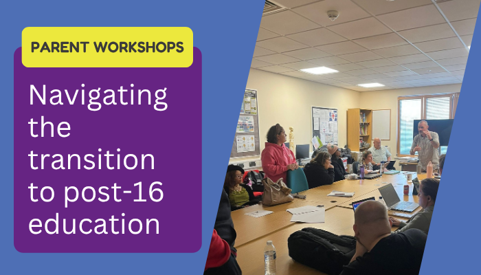 A group of students in a classroom promoting a workshop on EHCPs for post-16 education.