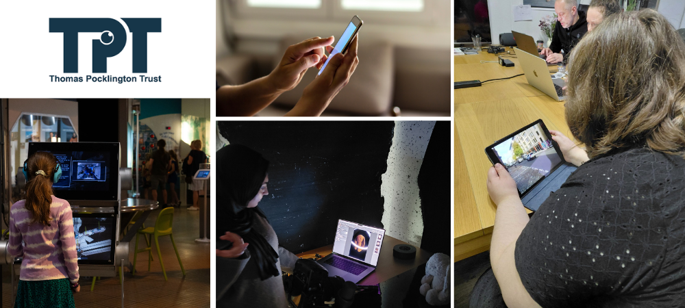 Tech session with TPT Young adults using different technology such as mobile phones and laptops.