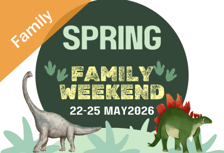 Spring Family Weekend, Dinosaurs roaming the grass and skies.